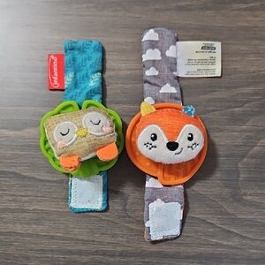 Infantino Owl and Fox Wrist Rattles - Blue and Orange